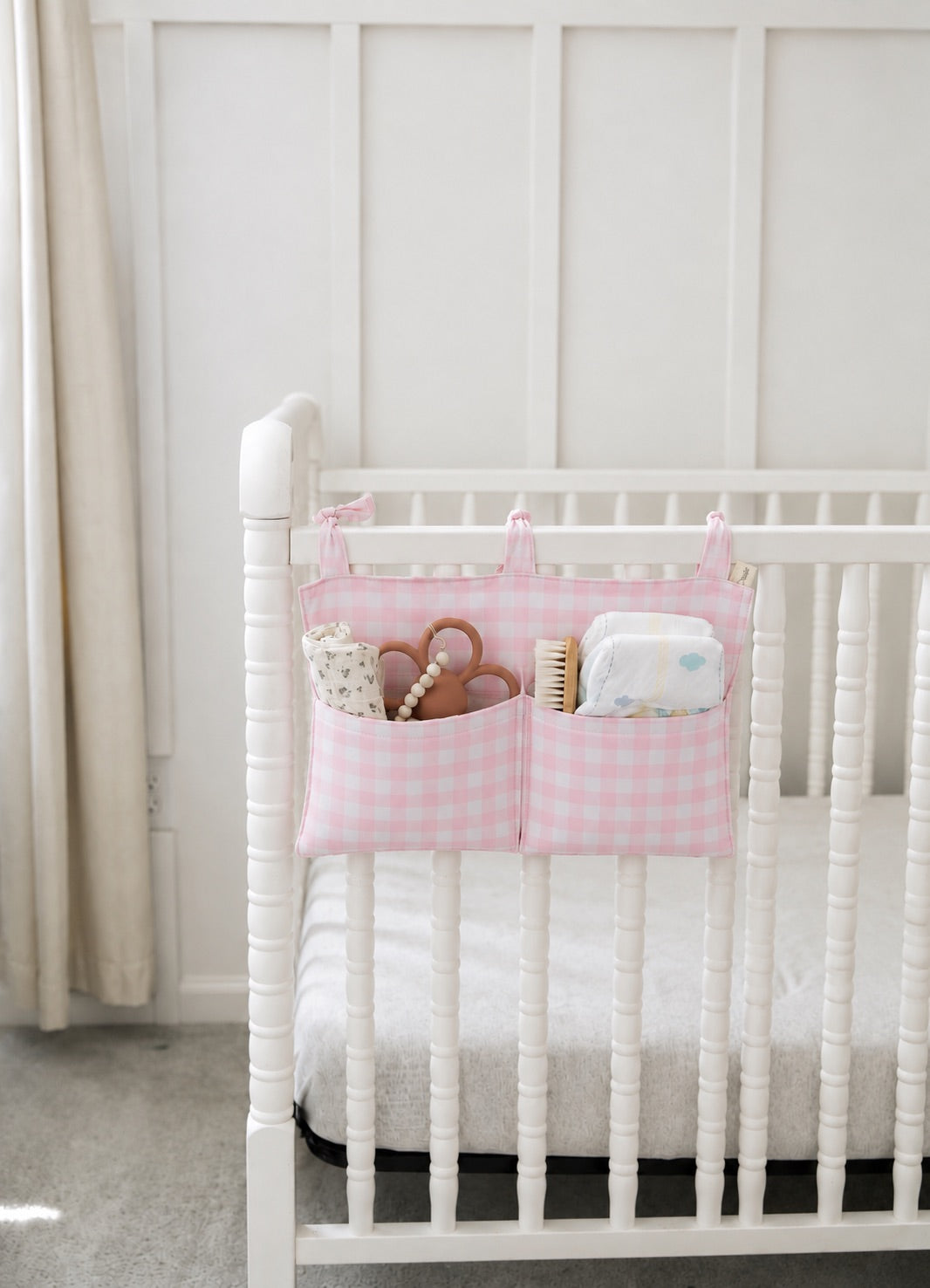 Light Pink Checkered Crib Organizer