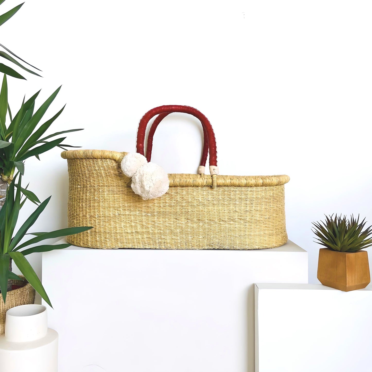 Cognac + Cream Handle Moses Basket