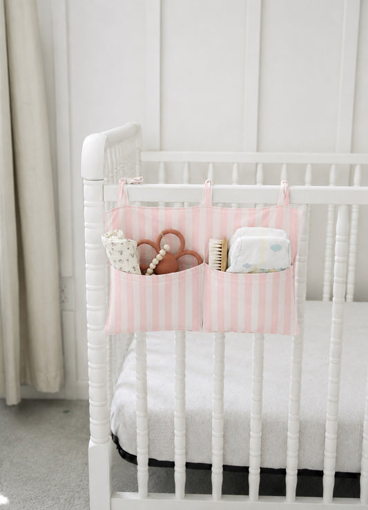 Pink White Stripe Crib Organizer