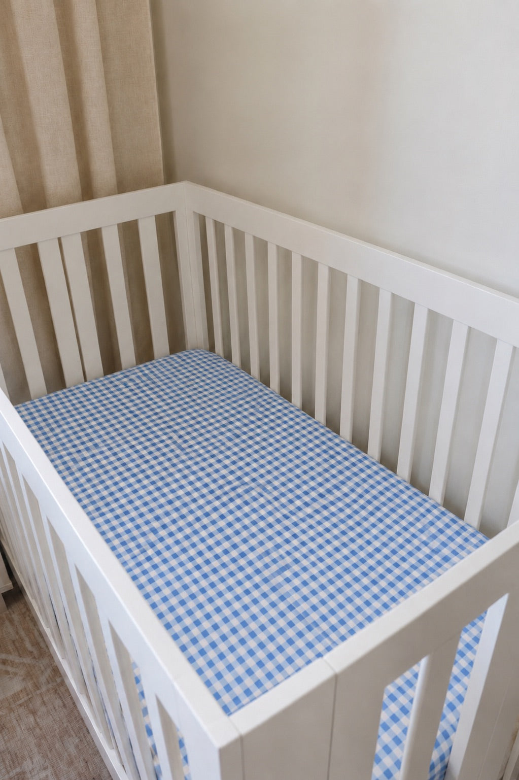 Blue White Gingham Crib Sheet