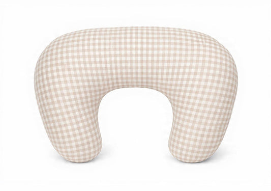 Beige Gingham Ruffle Nursing Pillow Cover