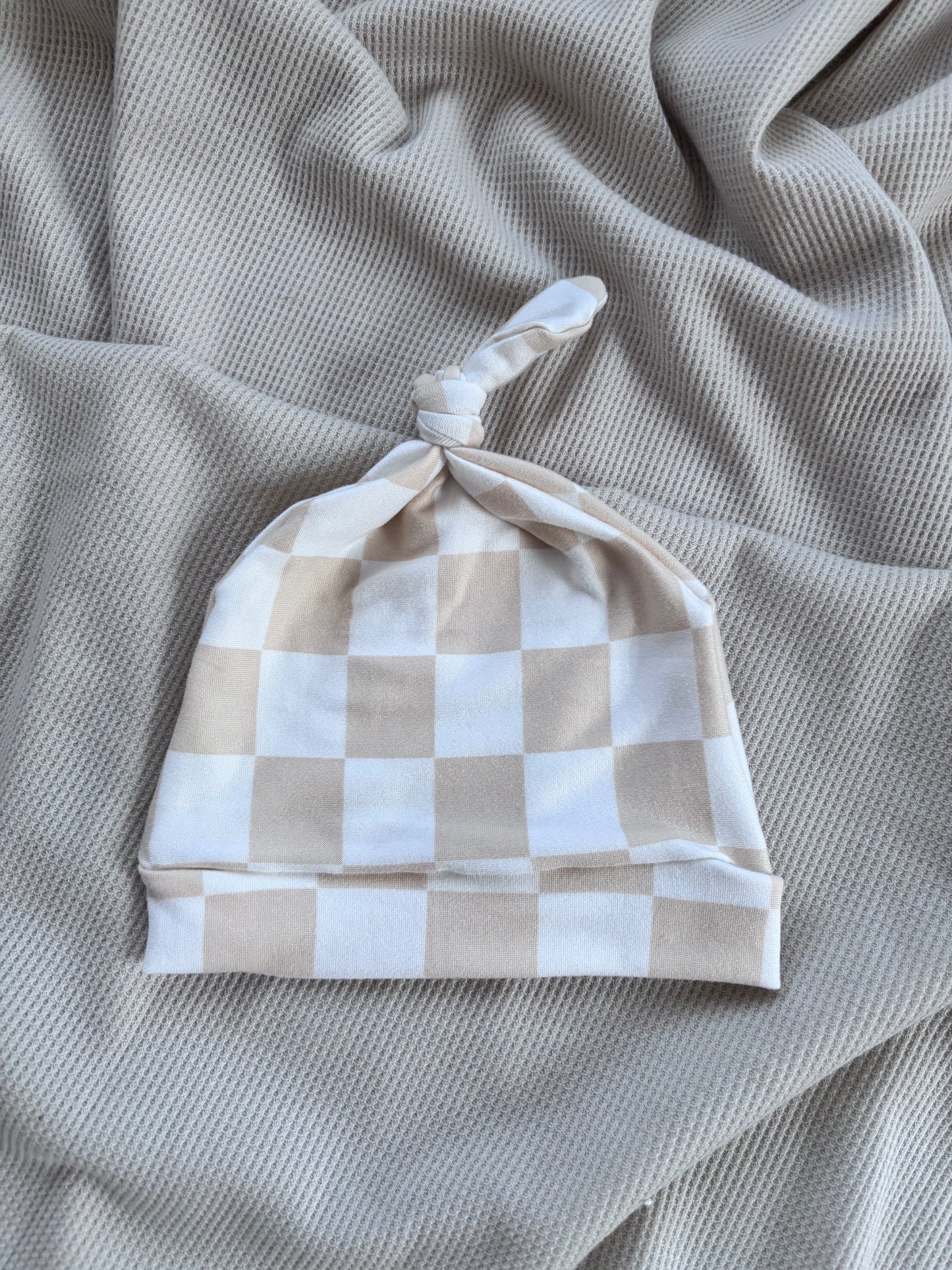 Butter Yellow Checkered Knotted Hat