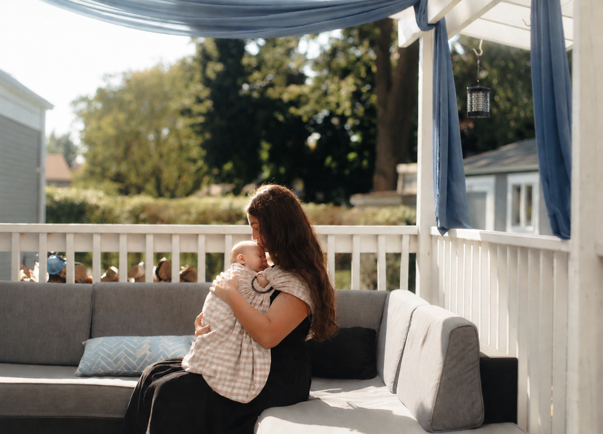 Beige Gingham Ring Sling Carrier