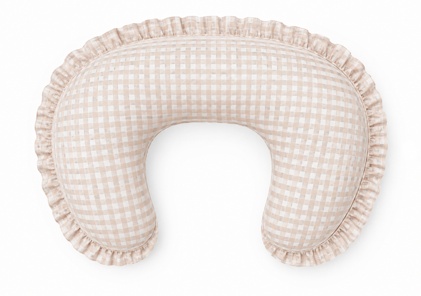 Beige Gingham Ruffle Nursing Pillow Cover