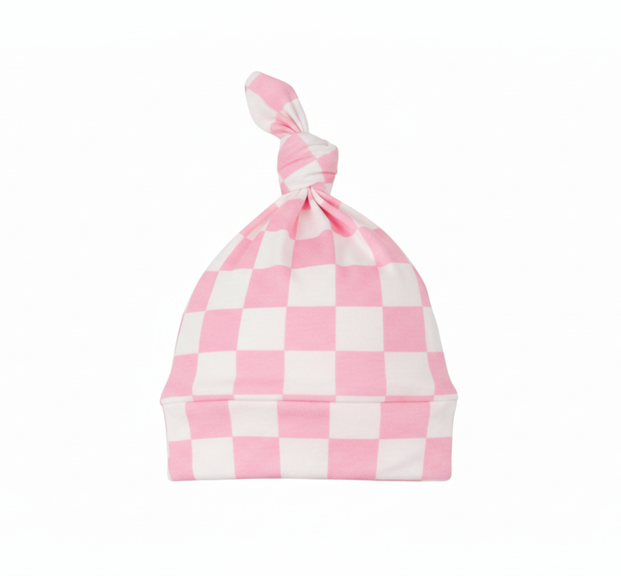 Sugar Pink Checkered Knotted Hat