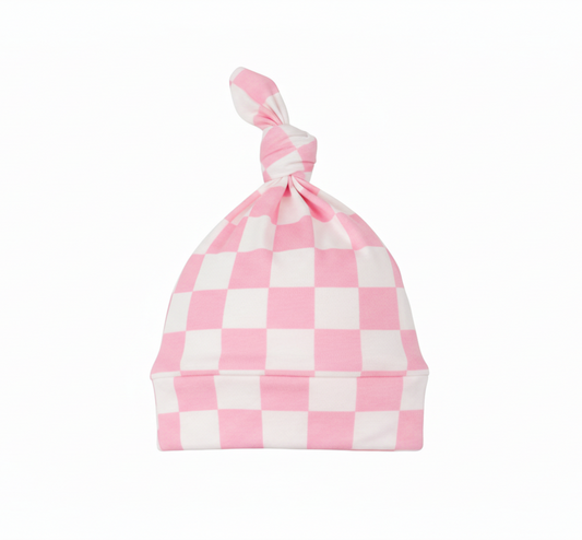 Sugar Pink Checkered Knotted Hat