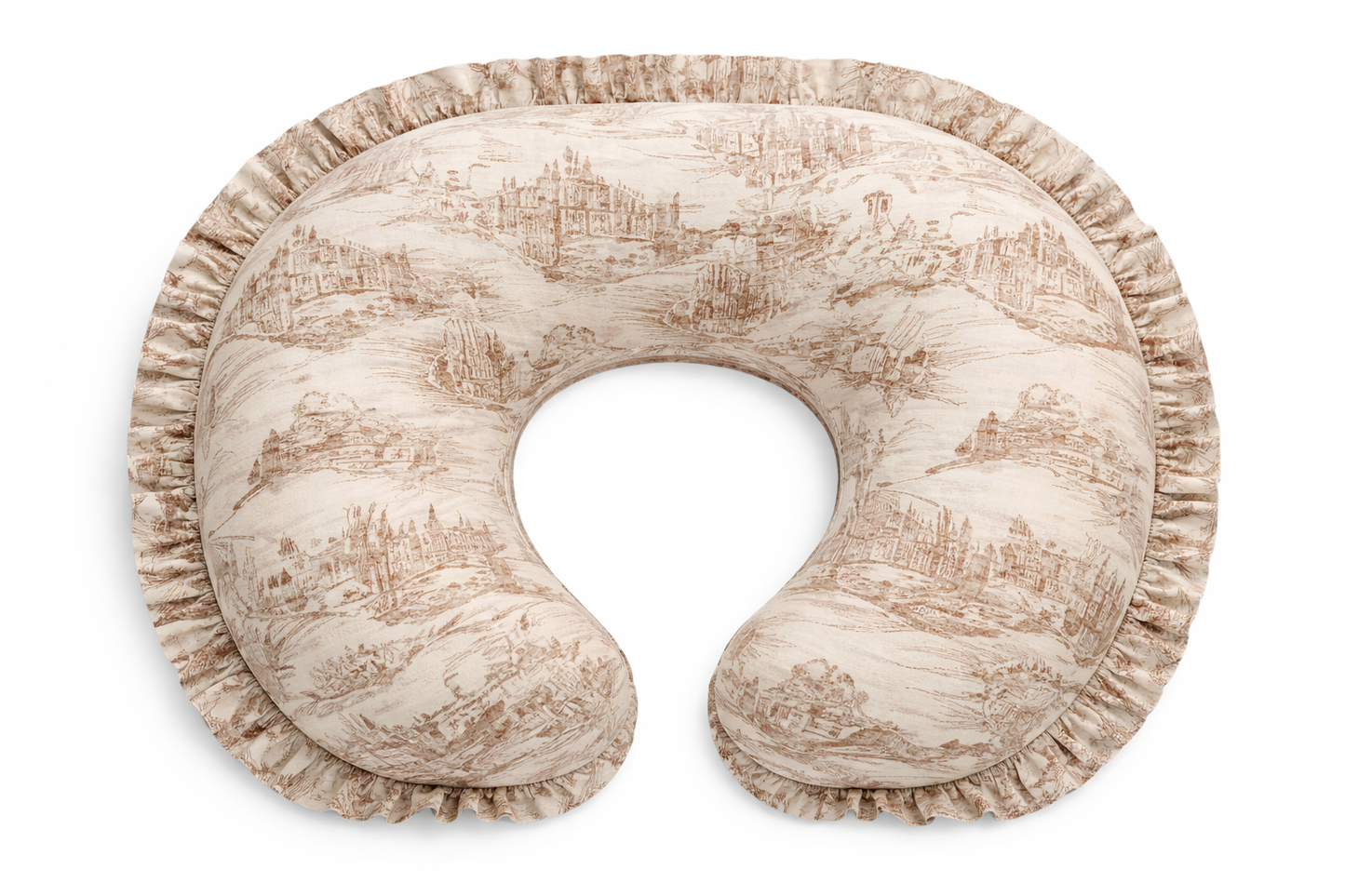 Brown Toile Ruffle Nursing Pillow Cover