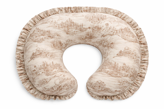 Brown Toile Ruffle Nursing Pillow Cover
