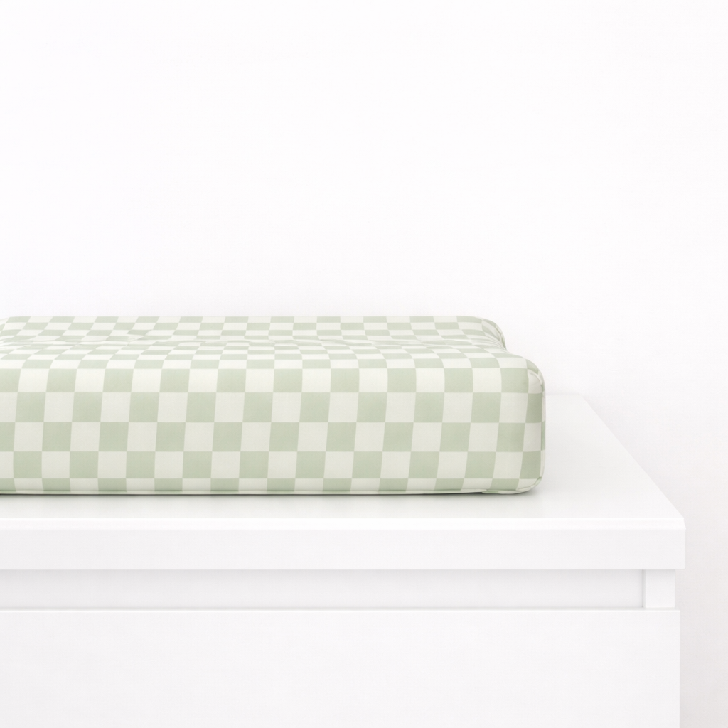Leaf Green Checkered Changing Pad Cover