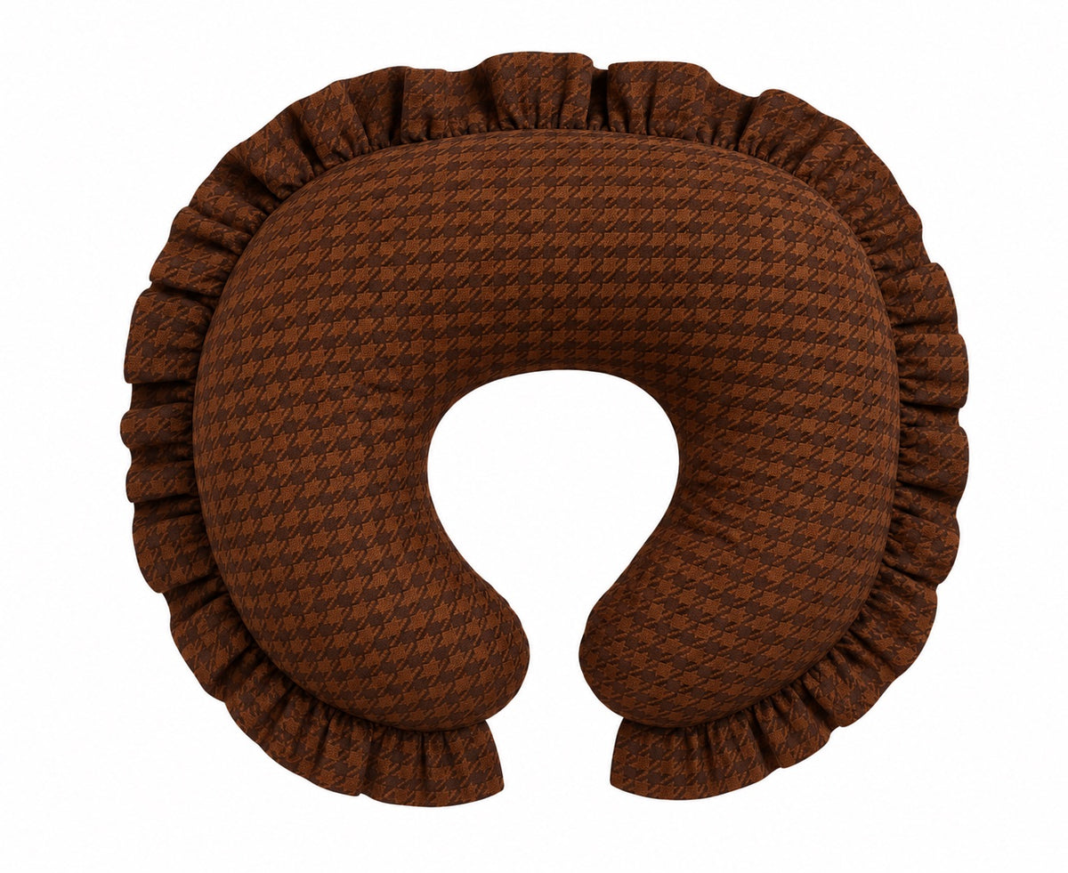 Brown Houndstooth Ruffle Nursing Pillow Cover