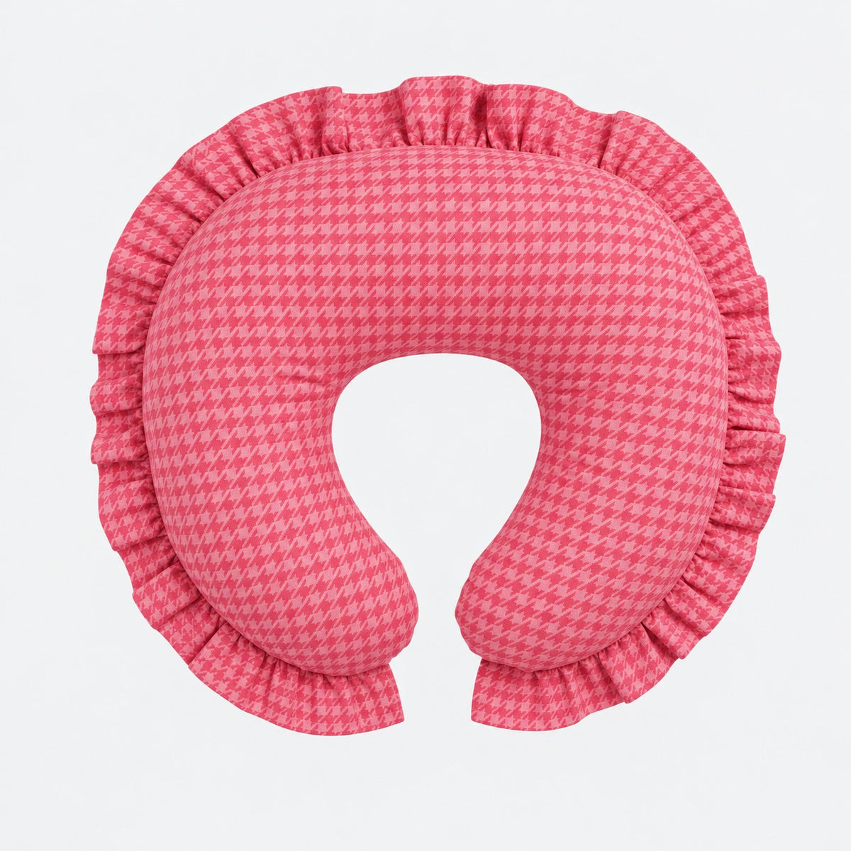 Pink Houndstooth Ruffle Nursing Pillow Cover