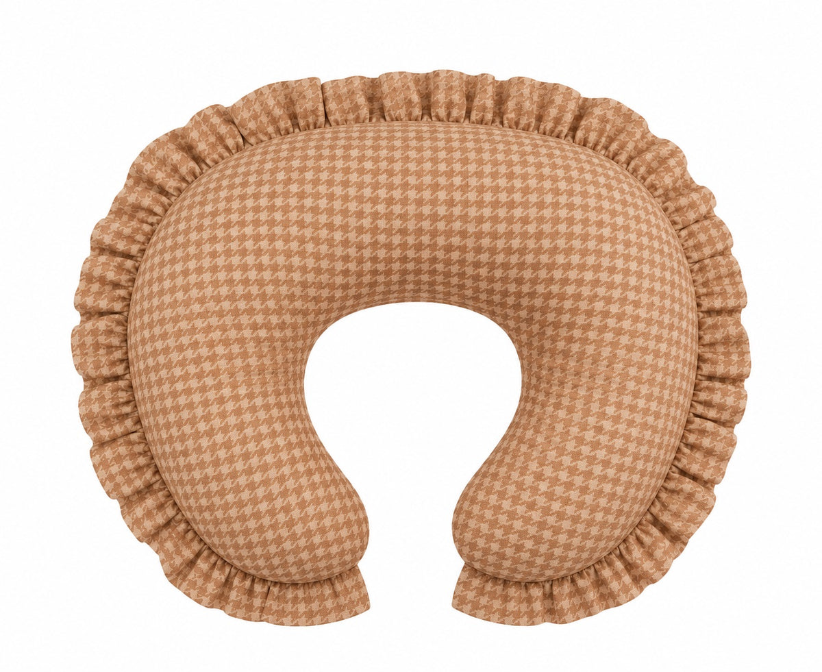 Tan Houndstooth Ruffle Nursing Pillow Cover