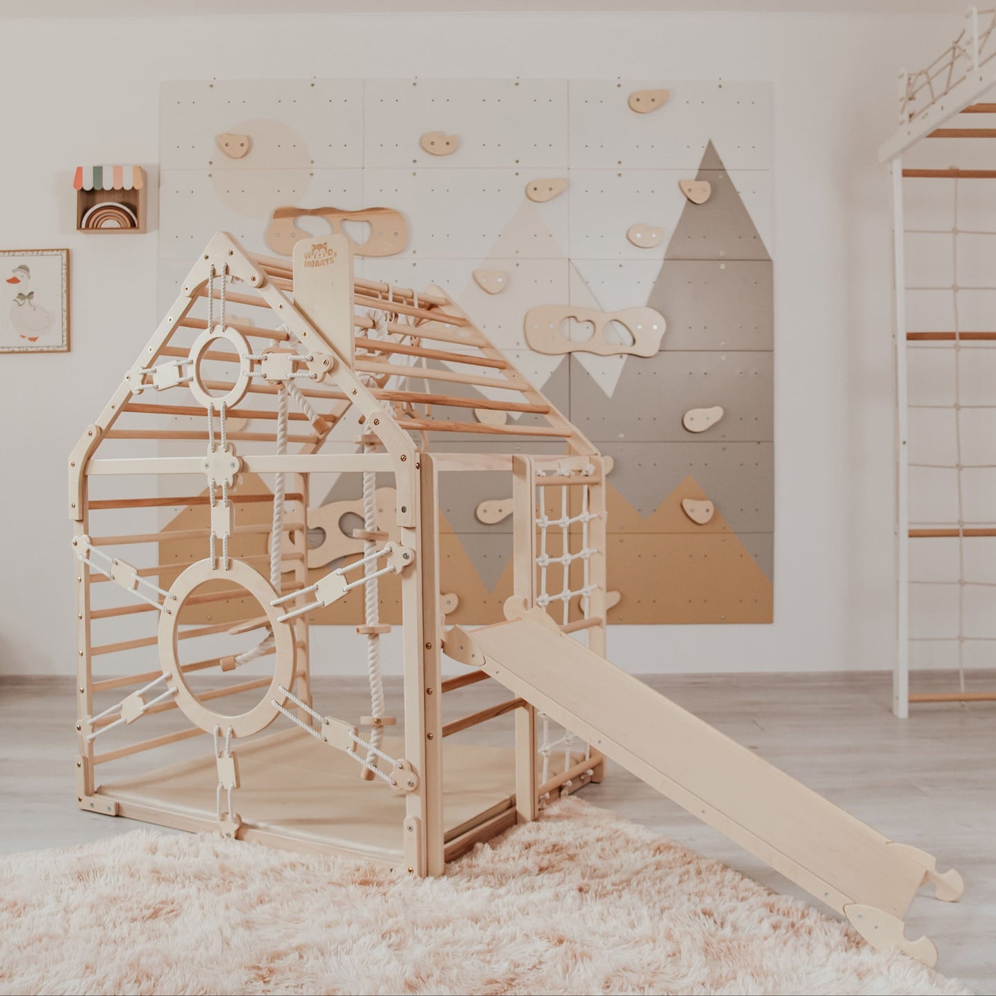 Wood and Hearts Wooden Toddler Climbing Playhouse, Ages 1–6