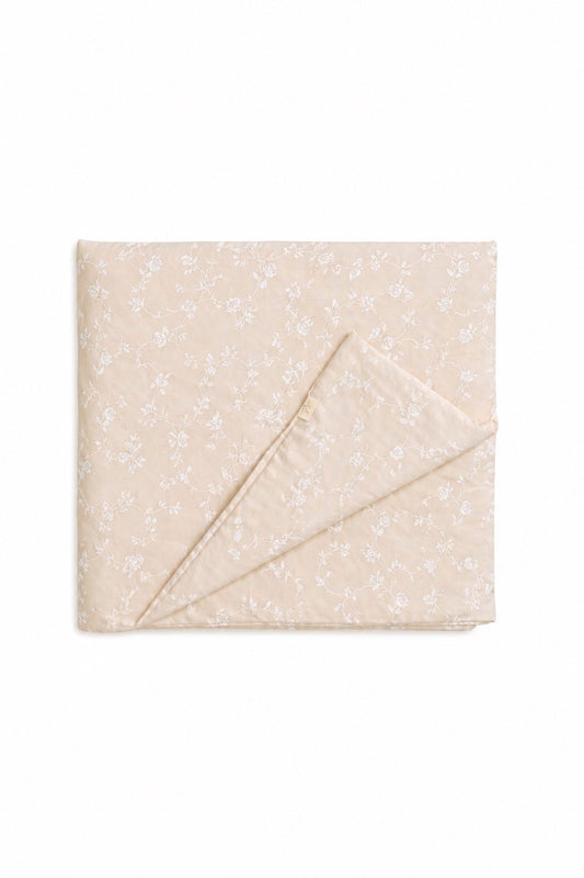 Beige White Floral Crib Quilted Blanket