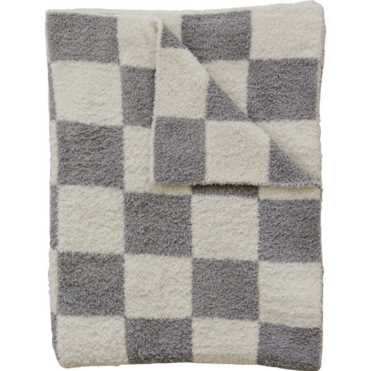 Grey Checkered Plush Blanket
