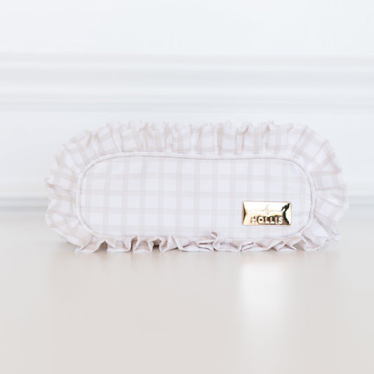 Nude Plaid Pencil Bag – Neutral Nylon Organizer | HOLLIS
