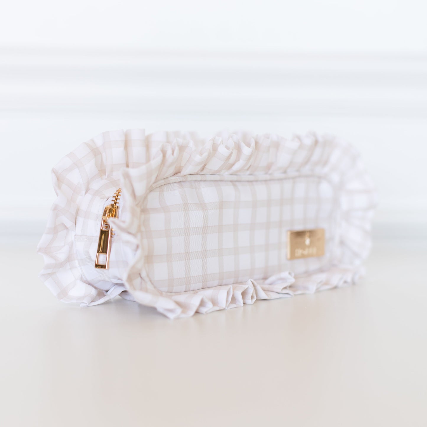 Nude Plaid Pencil Bag – Neutral Nylon Organizer | HOLLIS