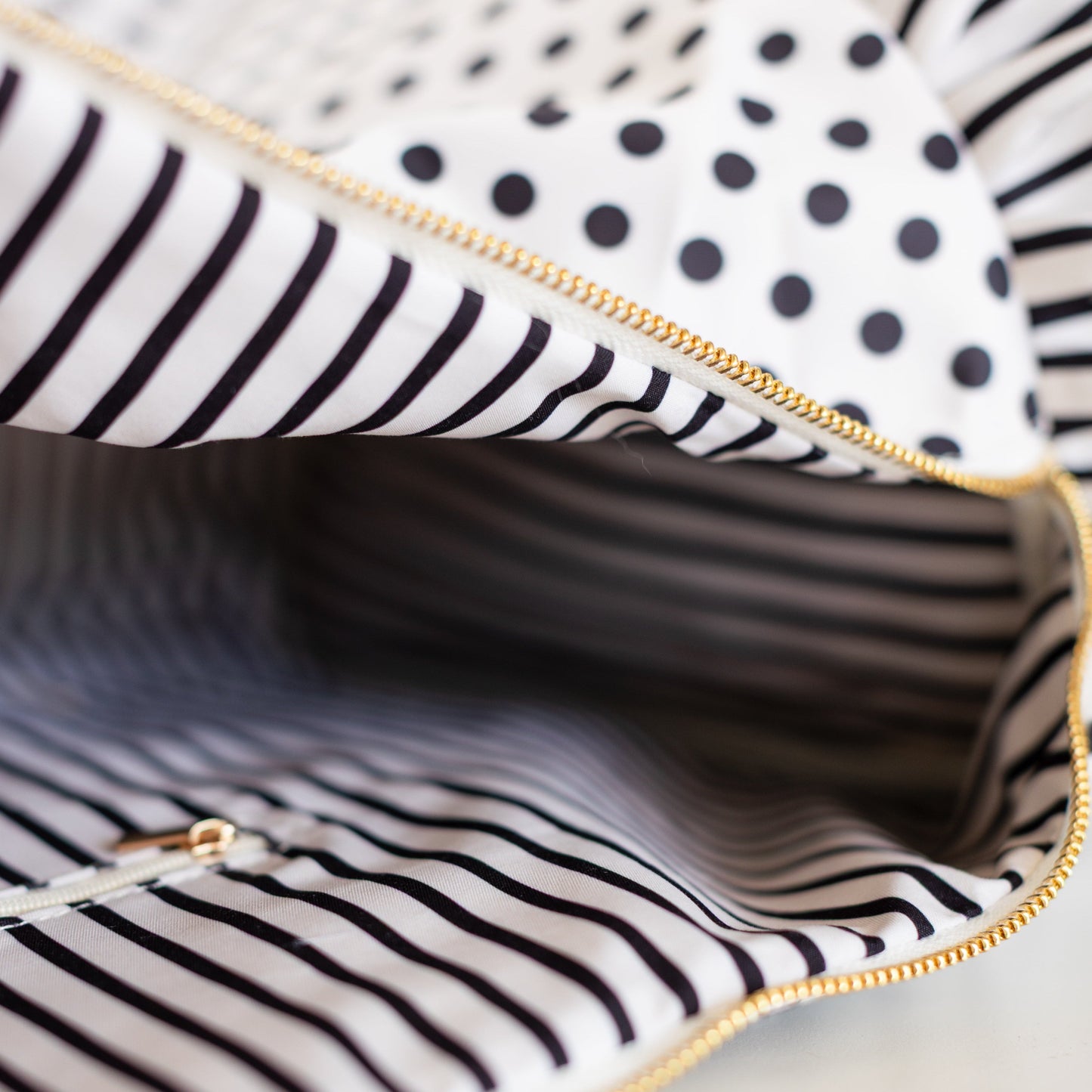 PRE-ORDER Black Polka Stripe Ruffled Nylon Weekender