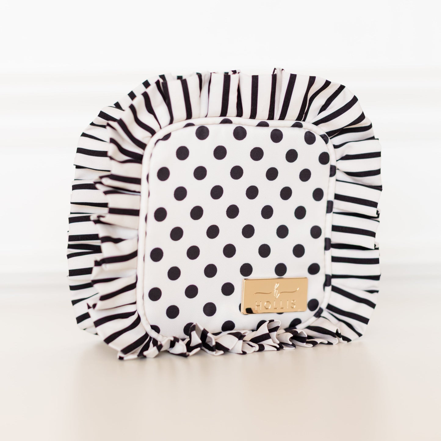 Black Polka Stripe Ruffled Nylon Tech Organizer
