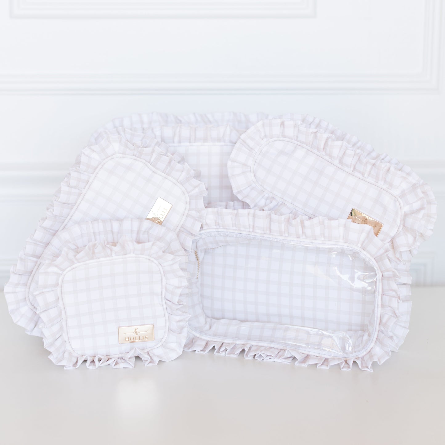 Nude Plaid Ruffled Nylon XL Pouch