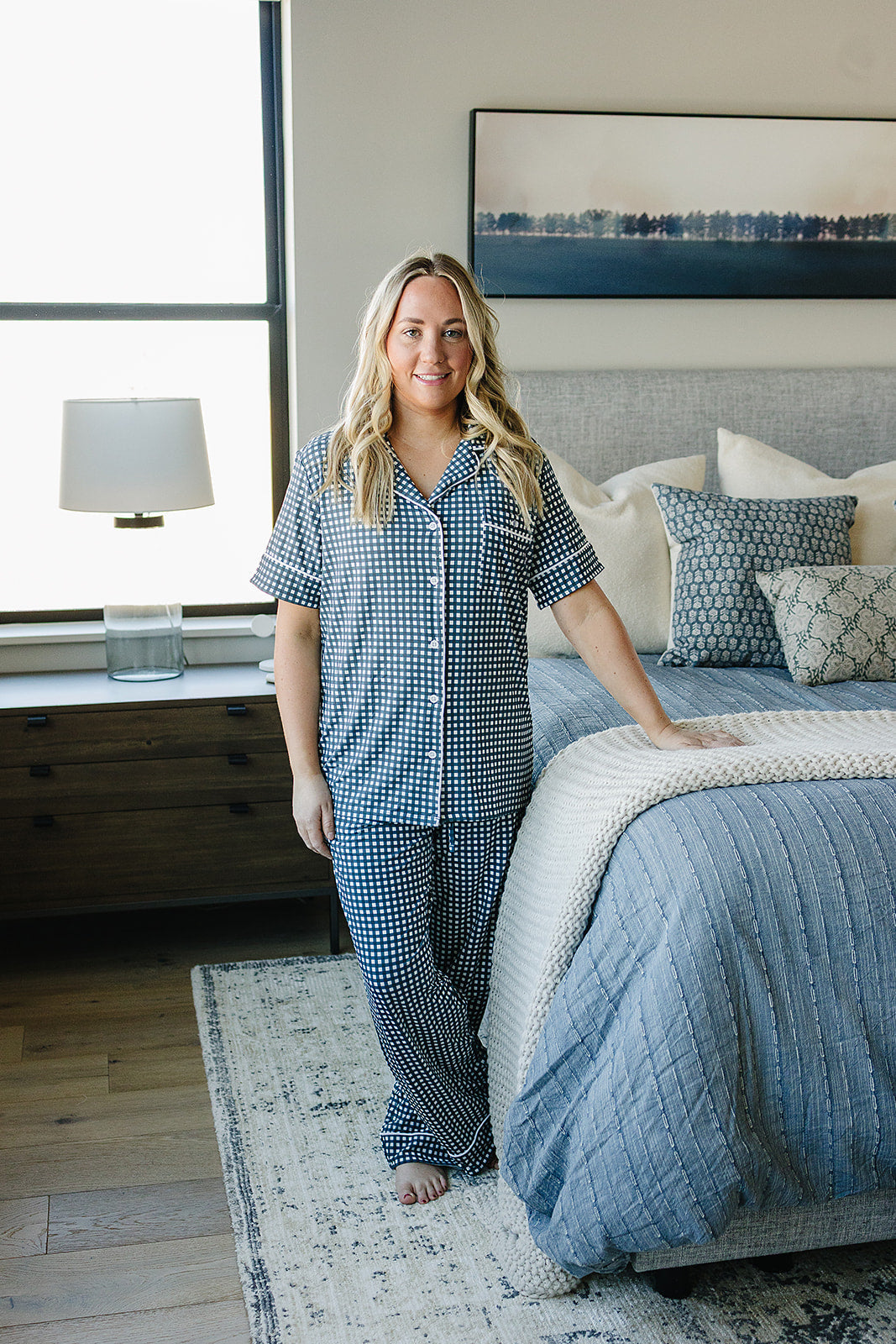 Women's Navy Gingham Lounge Set