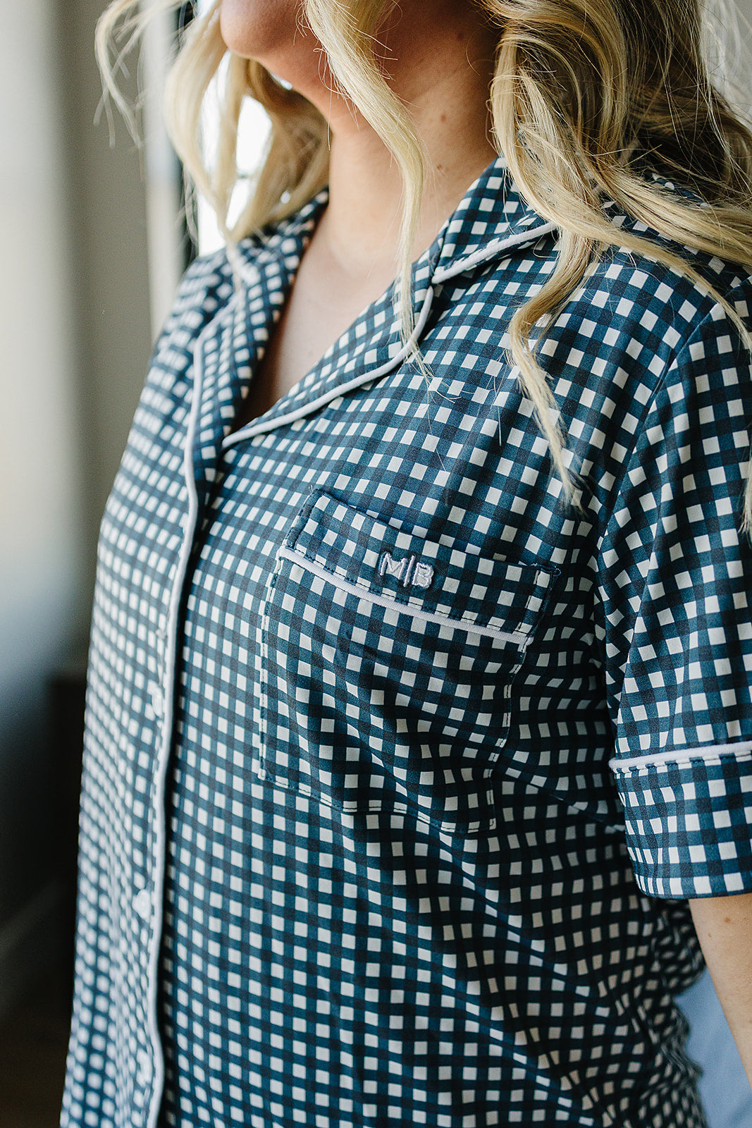 Women's Navy Gingham Lounge Set