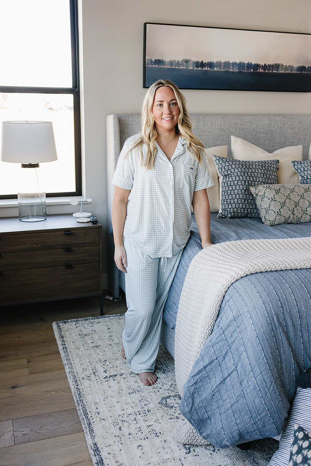 Women's Light Blue Gingham Lounge Set
