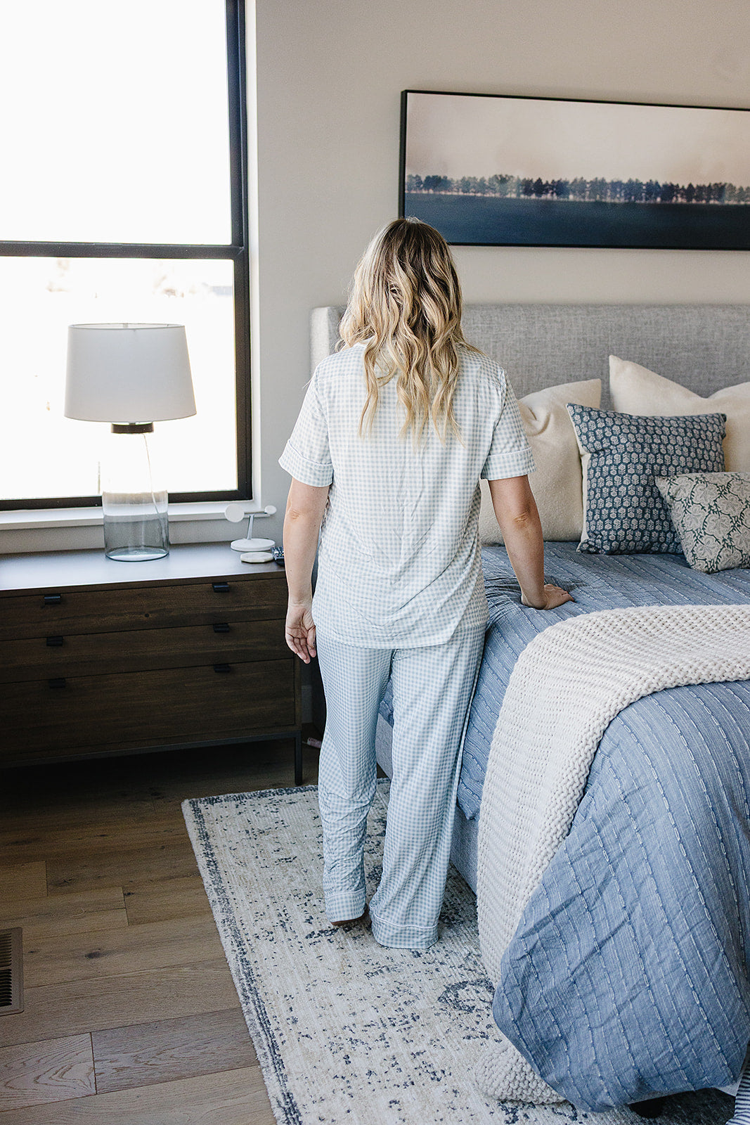Women's Light Blue Gingham Lounge Set