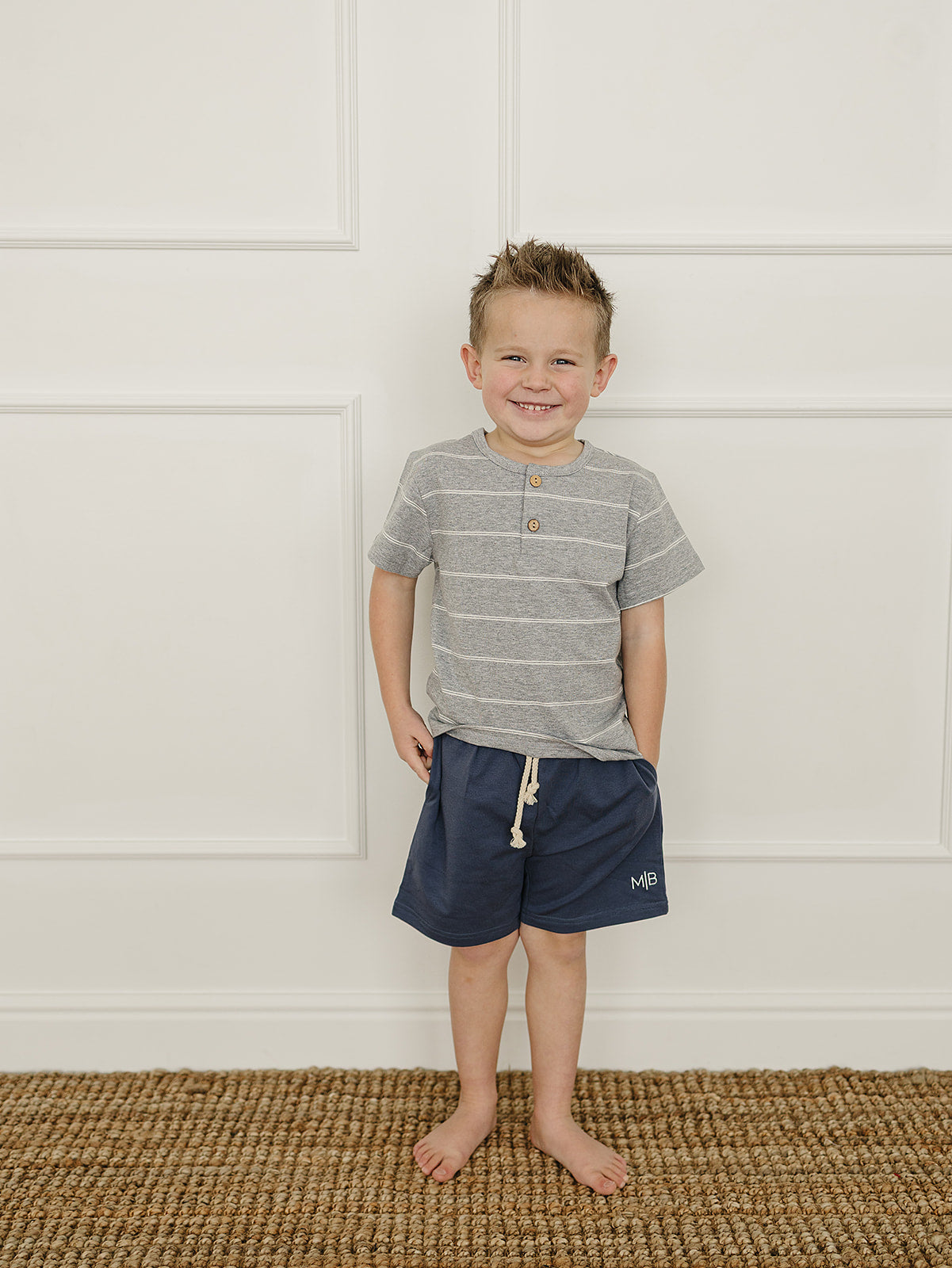 Grey Stripe Button Tee