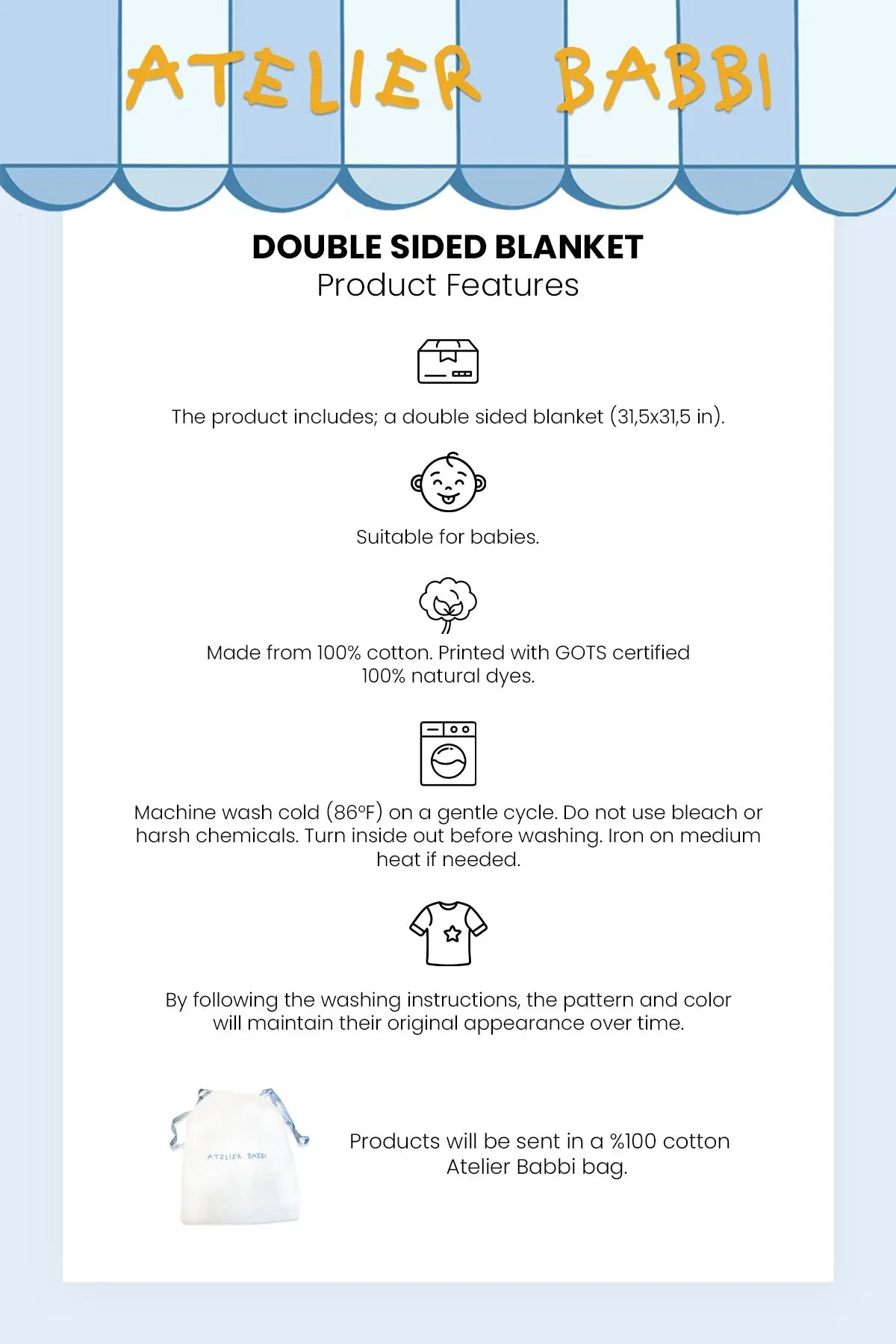 Double-Sided Baby Blanket - Ikat / Beige