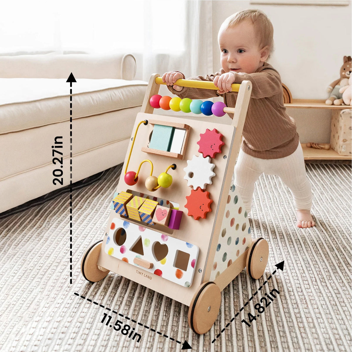 Tiny Land® Premium Natural Wooden Activity Walker