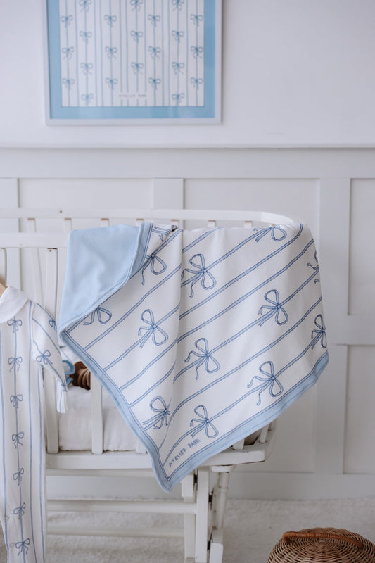 Double-Sided Baby Blanket - Ribbon/Blue