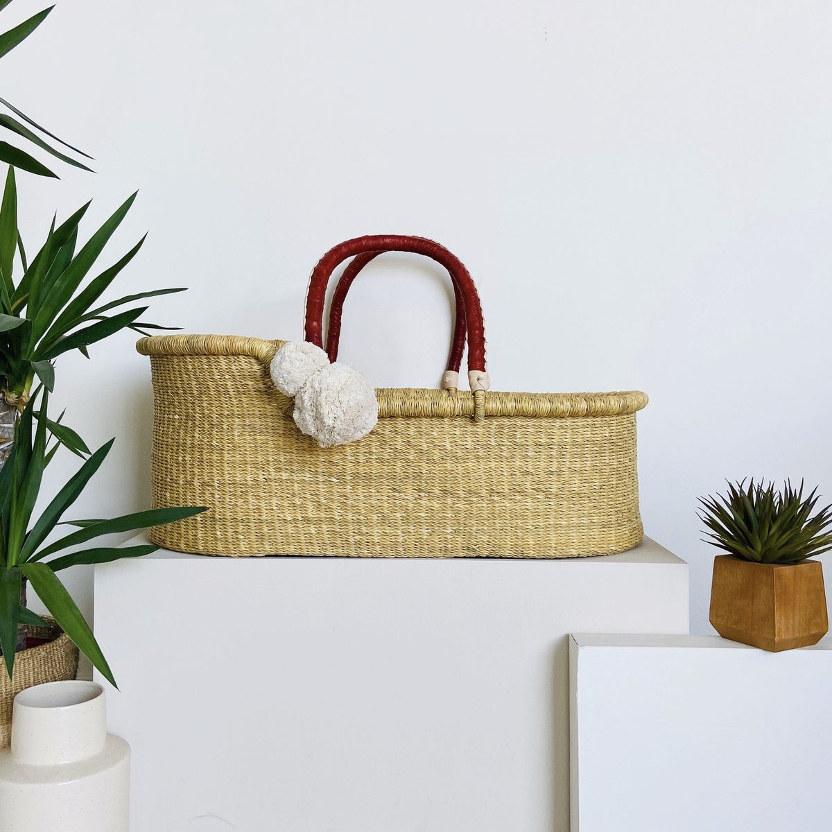 Cognac + Cream Handle Moses Basket