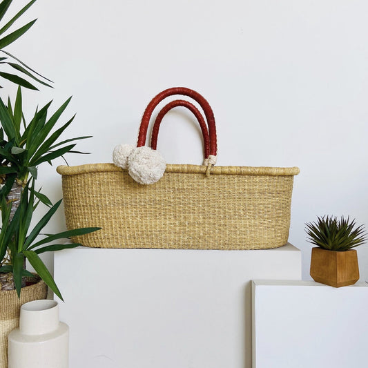 Cognac+Cream Handle No Hood Moses Basket
