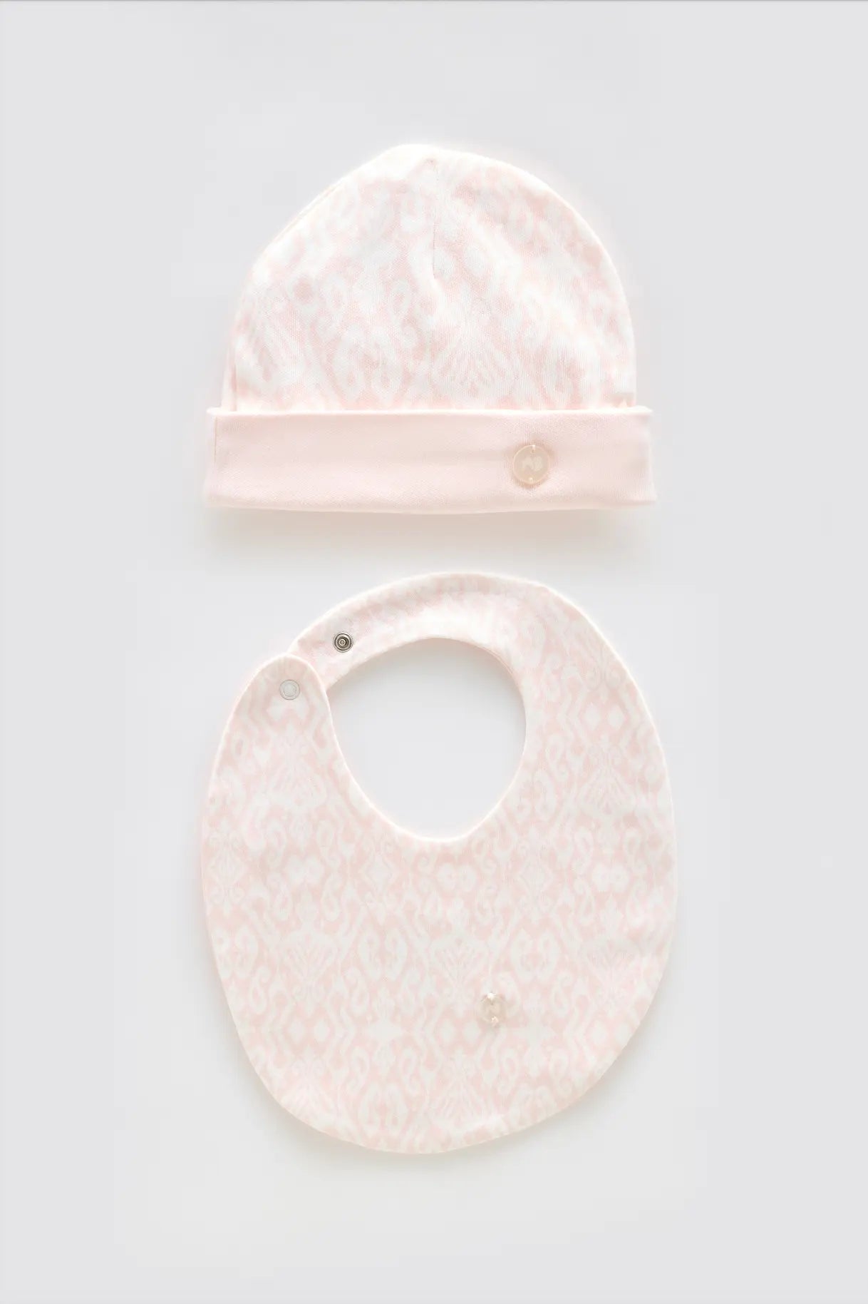 Newborn Bib & Hat Set - Ikat / Pink