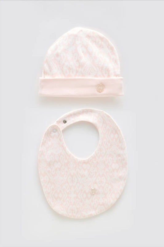 Newborn Bib & Hat Set - Ikat / Pink