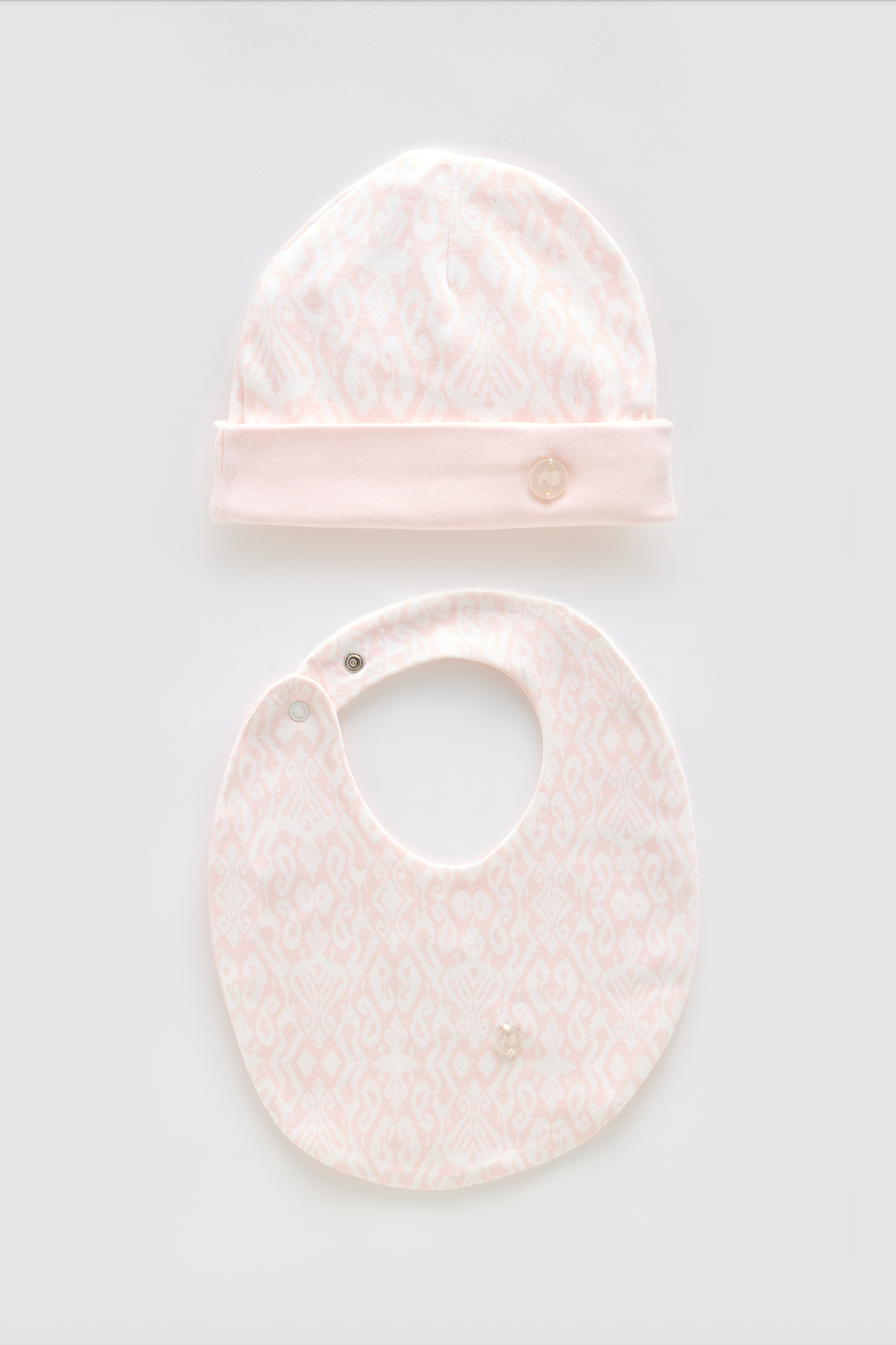 Newborn Bib & Hat Set - Ikat / Pink
