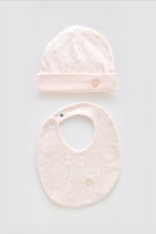 Newborn Bib & Hat Set - Ikat / Pink