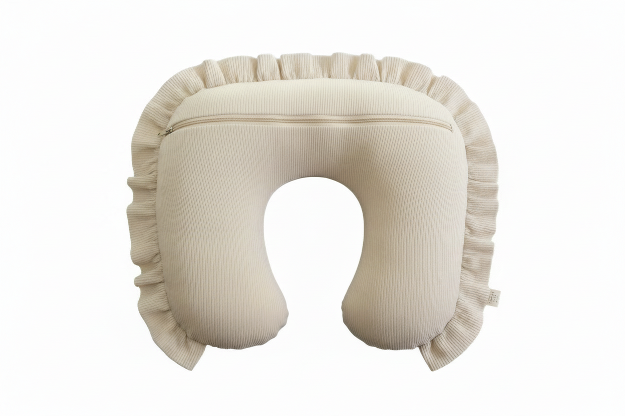 Oat Ribbed Ruffle Nursing Pillow Cover