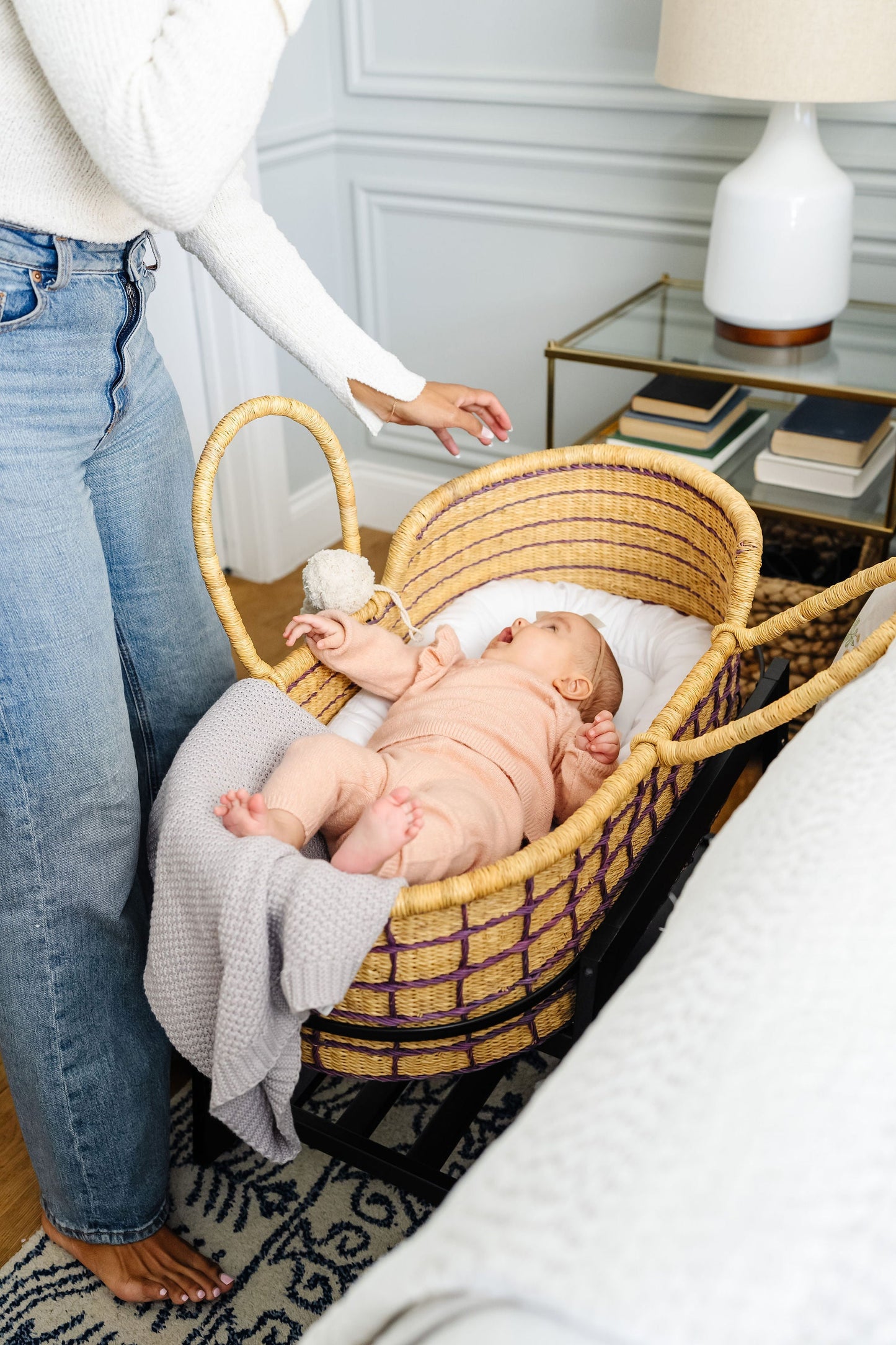 Lavender Grid<br> African Moses Basket<br>Vegan Handle