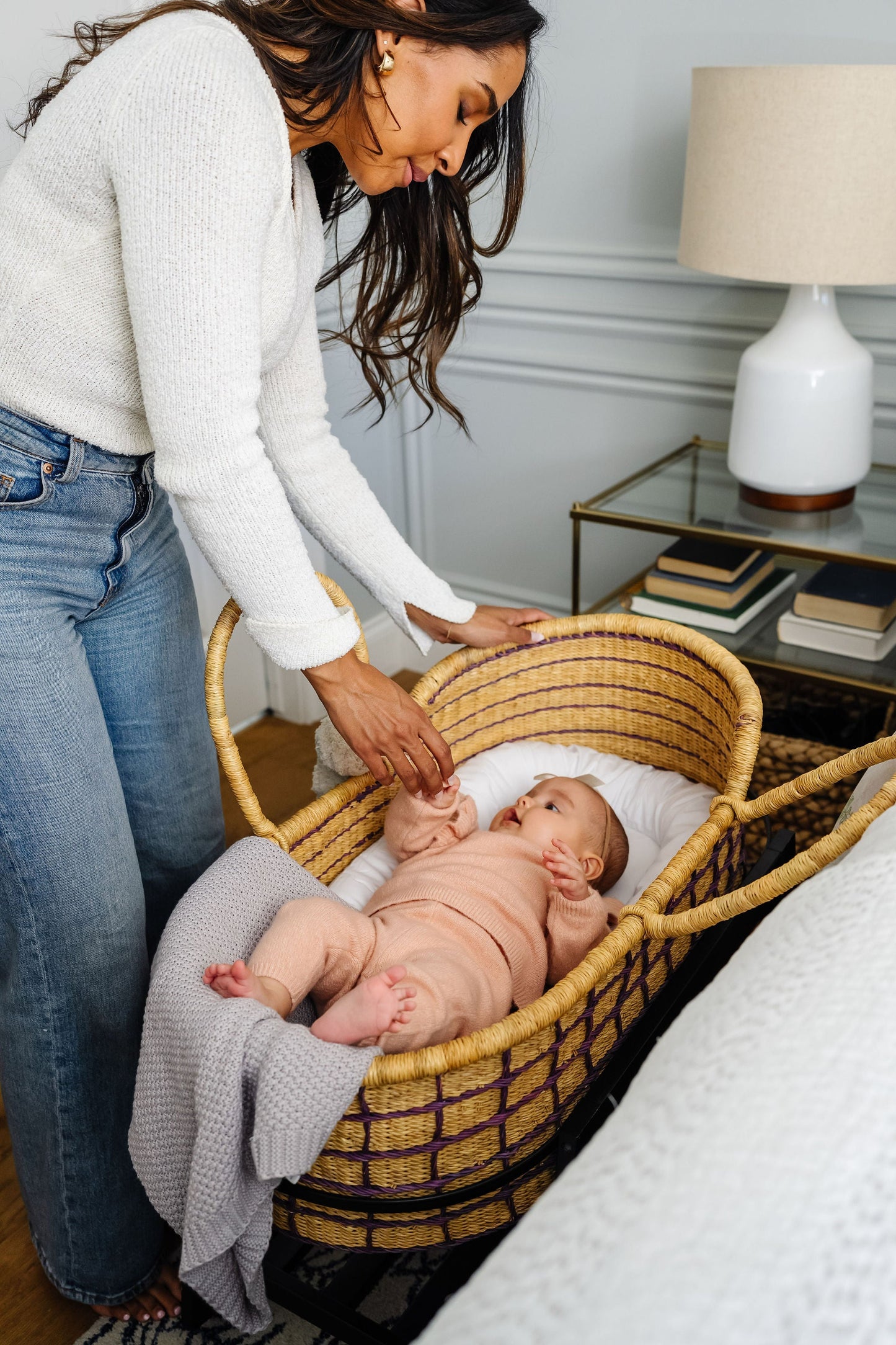 Lavender Grid<br> African Moses Basket<br>Vegan Handle
