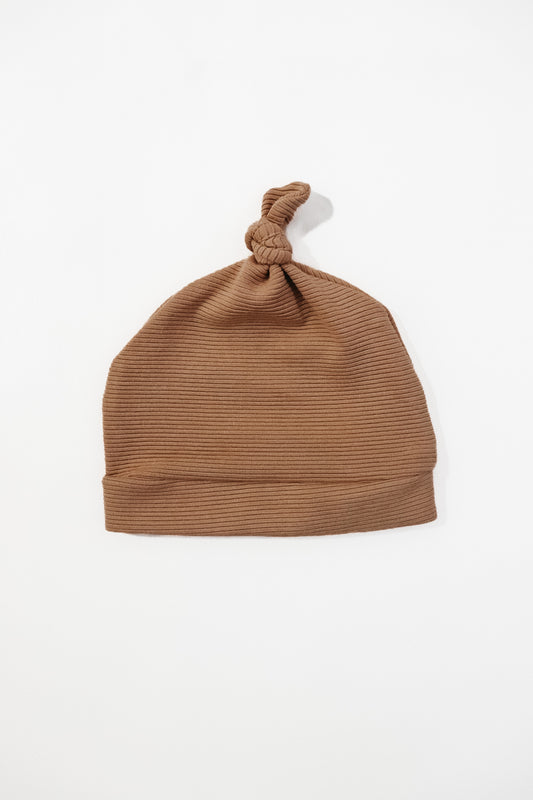 Camel Ribbed Knotted Hat